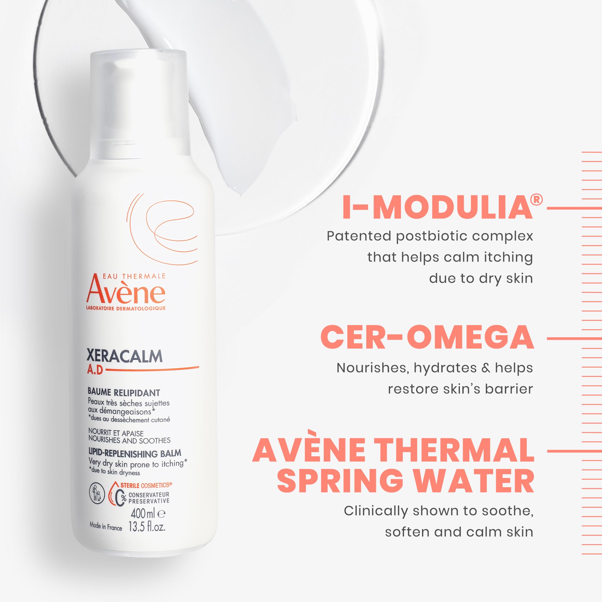 Avène XeraCalm A.D Lipid-Replenishing Balm, Atopic Dermatitis, Eczema-Prone Skin, For dry, itchy Skin, Restore Skin Barrier, Infants, Children & Adults, No Preservatives, Fragrance-Free 6.7 Oz.