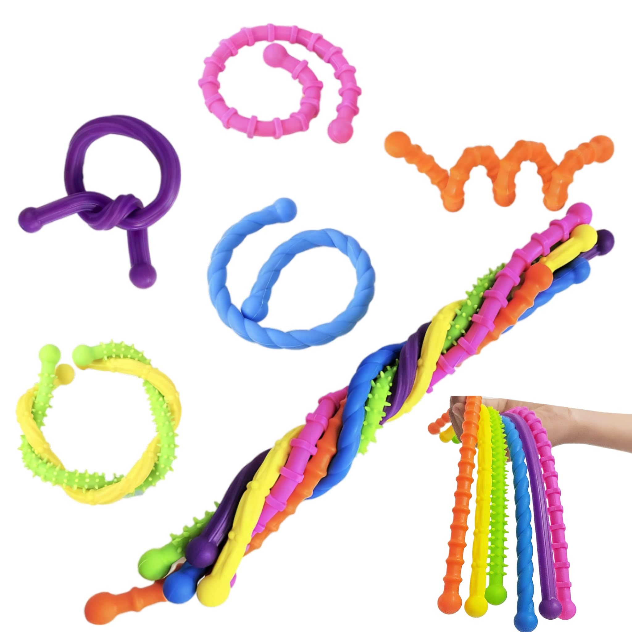 12 Pack Fidget Toys Textured Stretchy Sensory Stick, Colorful Quiet Calming Sensory Toys for ADHD Autism, Silicone Noodles Fidget Toy for Adults Kids, Office Classroom Travel Activities Essential
