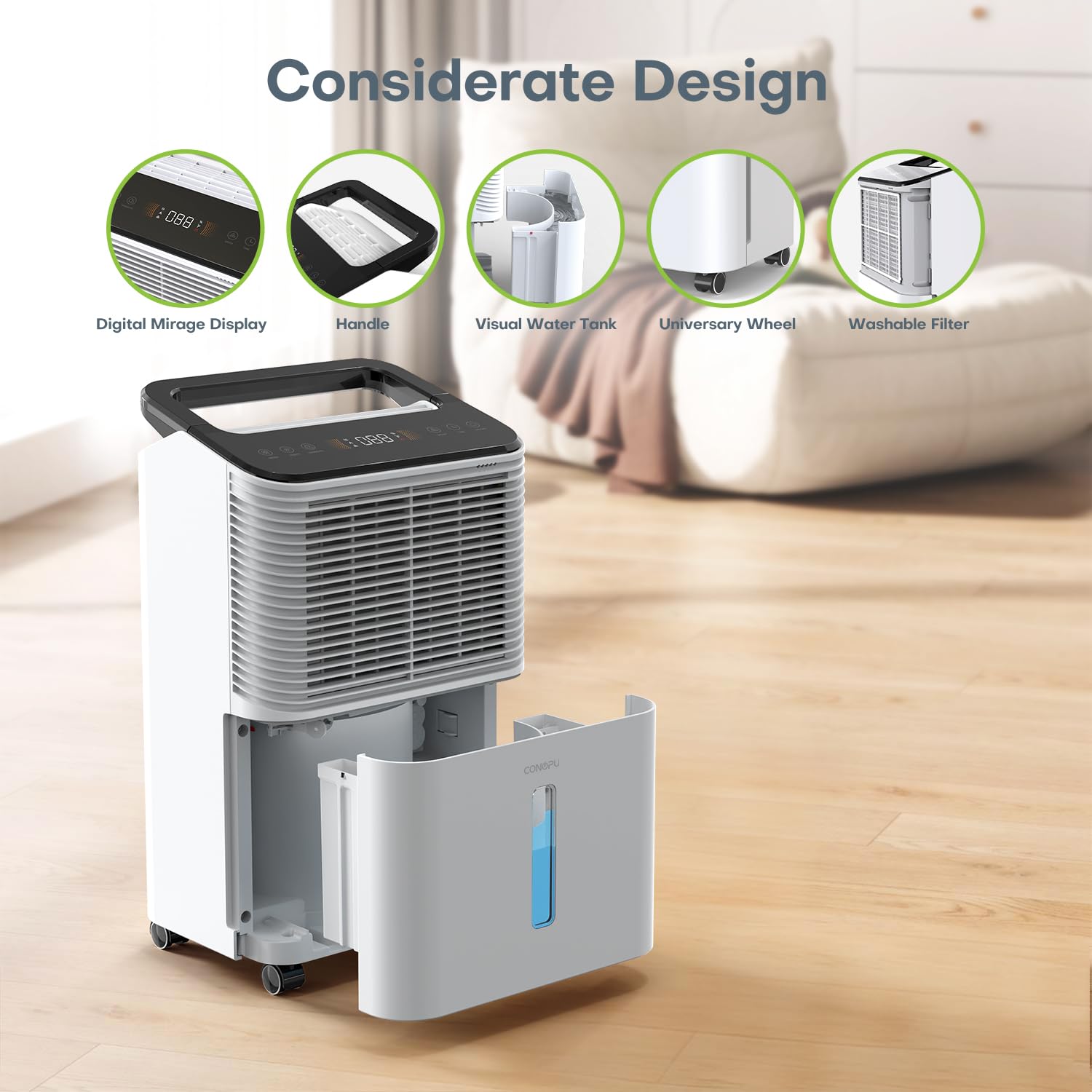 CONOPUPlus Luftentfeuchter 16L/Tag, Ultra-leiser Luftentfeuchter Elektrisch, Intelligentes Zentralsteuerungs, AUTO Modus, Feuchtigkeitsanzeige Licht, 24H Timer, Raumentfeuchter, Mehr Effizient 8