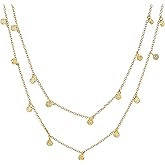 Malibu Sunday Double Layer Gold Necklace for Women – Dainty 18K Gold Plated Tarnish Resistant Adjustable Chain with Hammered Discs – Layering Necklace & Gift Jewelry