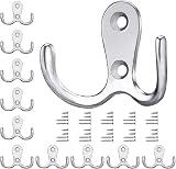 Gorffy 10Pcs Door Hooks Heavy Duty Double Coat Hooks with 40 Screws Silver