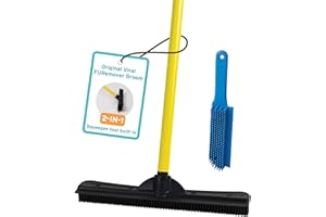 FURemover Original Pet Hair Rubber Broom with Squeegee, with 58” Telescopic Handle for Carpet, Tile and Hardwood and Handheld Lint Brush Combo