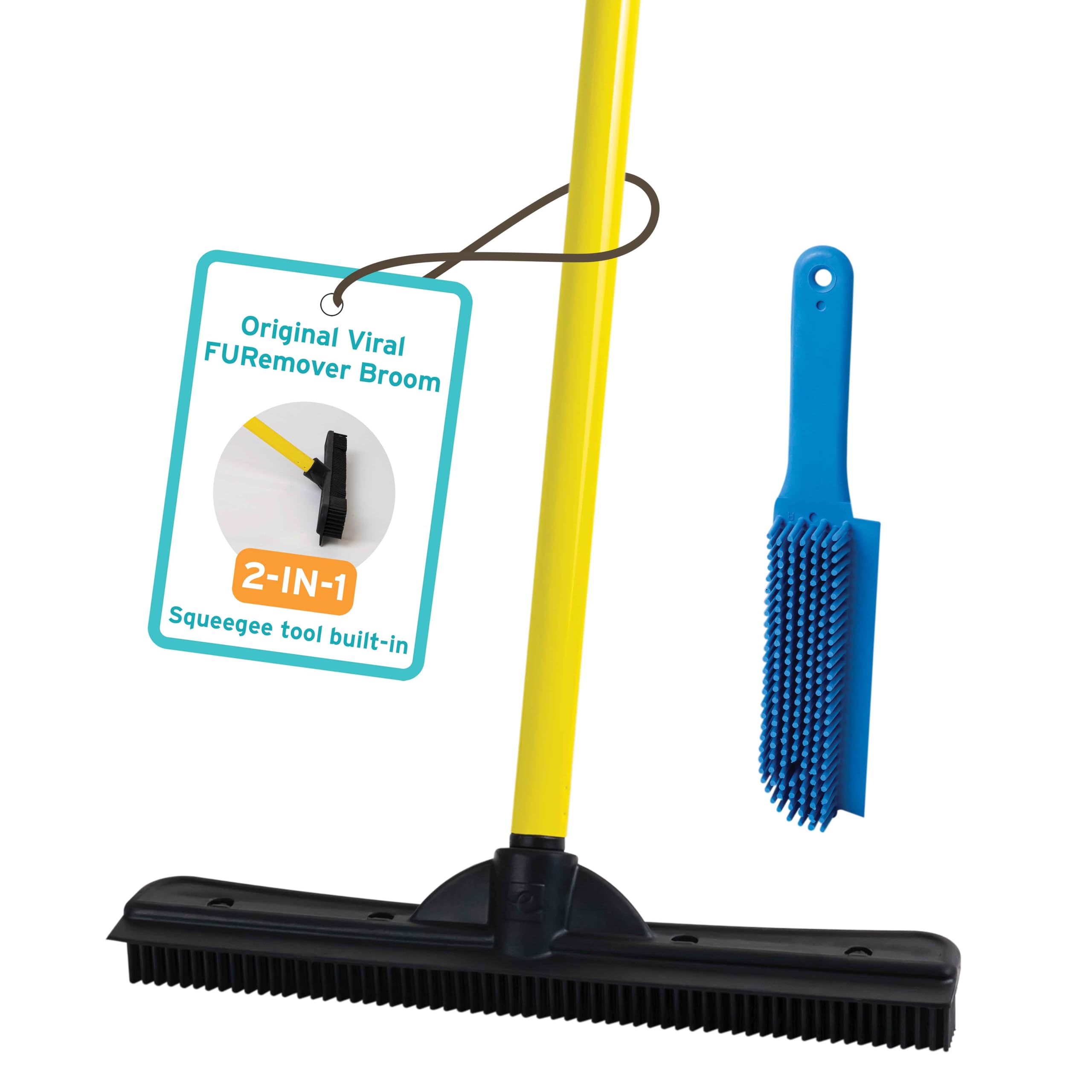 Photo 1 of FURemover Original Pet Hair Rubber Broom with Squeegee, with 58” Telescopic Handle for Carpet, Tile and Hardwood and Handheld Lint Brush Combo