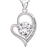 ALOV Jewelry Sterling Silver Father and Daughter Love Heart Cubic Zirconia Pendant Necklace