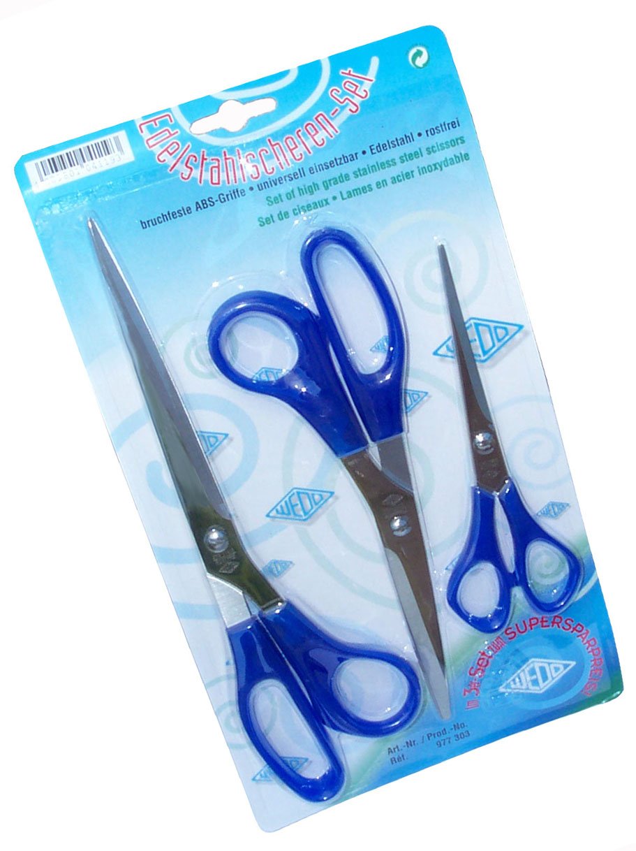Wedo 977303 Stainless Steel Scissor Set 3 Piece 16, 21, 25.5 cm in length Blue Polypropylene Handles — image 1