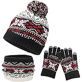 Boys Girls Winter Hat Gloves Scarf Set for 5-10 Years Old, Christmas Gifts for Kids Children's Beanie, Soft Knit Neck Warmer