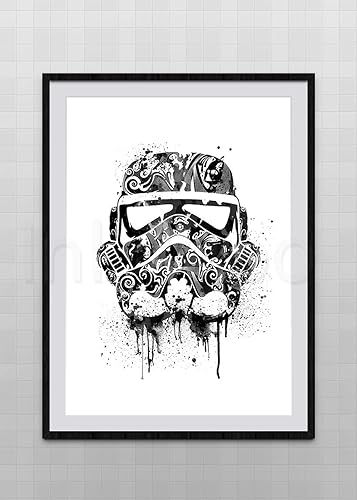 Amazon Com Stormtrooper Helmet Black And White Watercolor Art Print Star Wars Inspired Poster Archival Fine Art Print Home Decor Kid S Room Decor Handmade