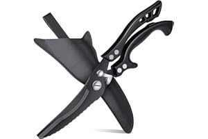 DRAGON RIOT Heavy Duty Poultry Shears Black with Serrated Edge - Kitchen Scissors for Chicken, Bone, Meat, Turkey, Fish, Vegetables Stainless Cooking Shears for Thanksgiving Christmas Day