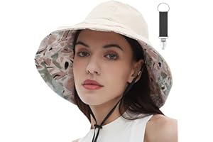 vidsel Womens Sun Hats Wide Brim Reversible Bucket Cotton Hat Packable Summer Travel Cap with Hat Clip,UV Protection