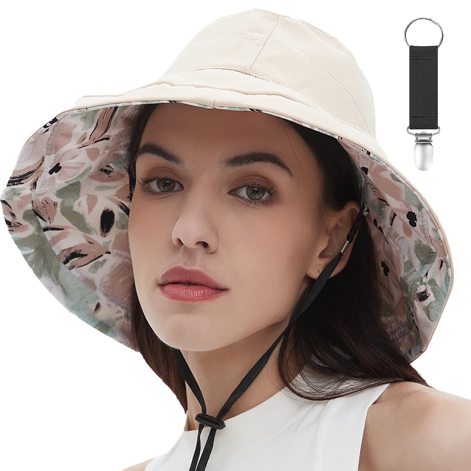 Womens Sun Hats Wide Brim Reversible Bucket Cotton Hat  display picture 1