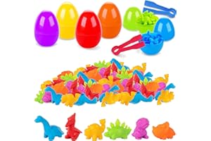 BMMFF 48Pcs Easter Eggs Prefilled Plastic Easter Eggs with Counting Dinosaurs Toys Inside Filled, Toddler Preschool Learning Activities Toys for Kids Easter Basket Stuffers Egg Fillers Gifts (Dinosaur)