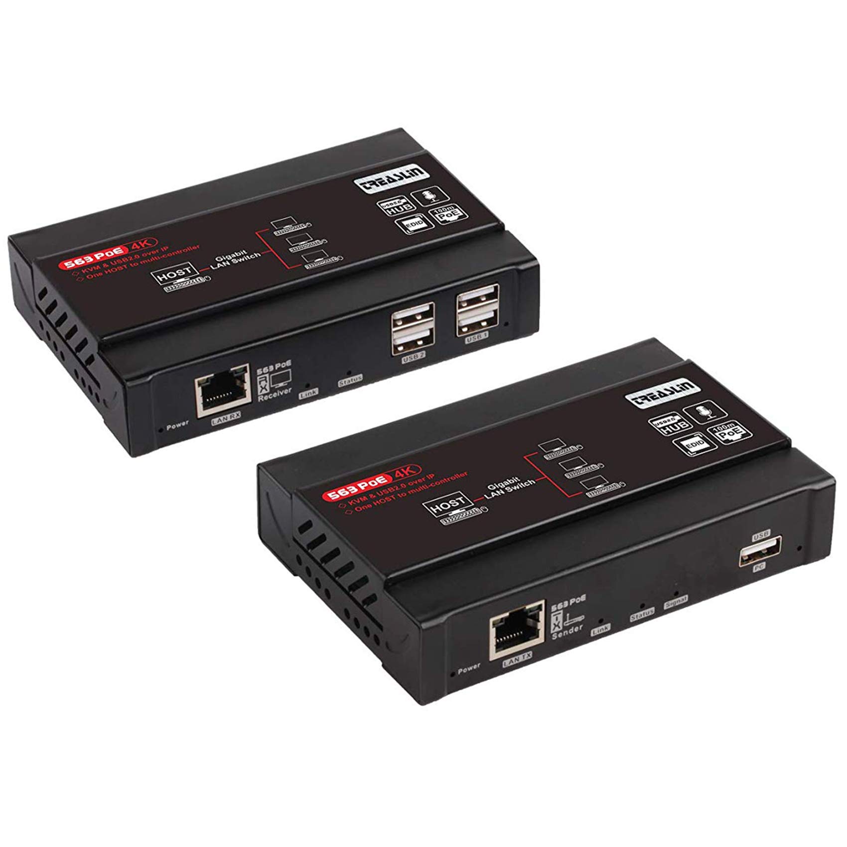 TreasLin 4K HD KVM USB Extender, KVM Over TCP/IP Over CAT5e/ CAT6, One to Many POE-328ft(100m), Receiver with USB 2.0 port4 Supper HD Lossless Ultralow Latency Audio/Video KVM Extender(TSV563)