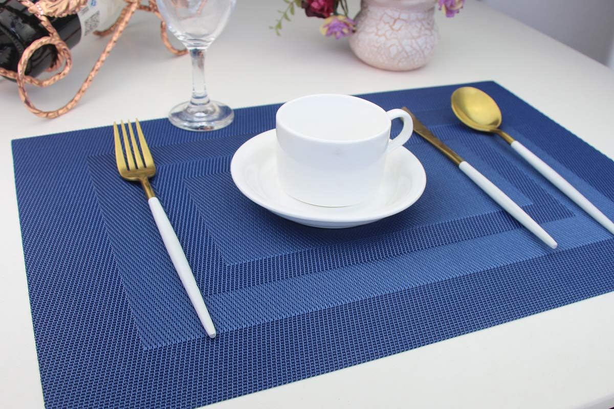 pigchcy Placemats,Washable Vinyl Woven Table Mats,Elegant Placemats for Dining Table Set of 4 (18 x 12 inch, Royal + Navy Blue): Home & Kitchen