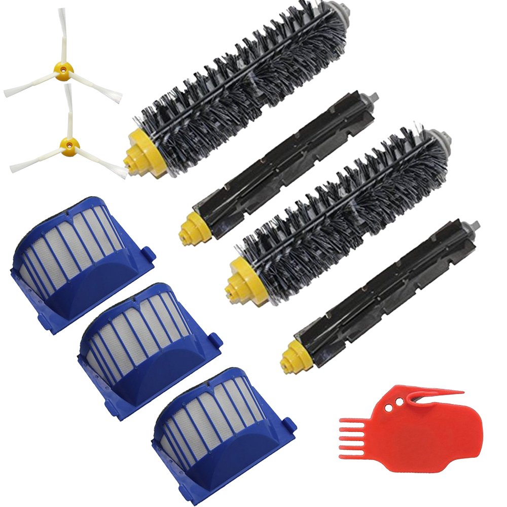 EcoMaid Accessories For Filters Bristle Brush Beater Brush Side Brush Cleaning tool Part kit for iRobot Roomba 585 595 600 620 650 Series Robotic Vacuums Cleaner Replenishment