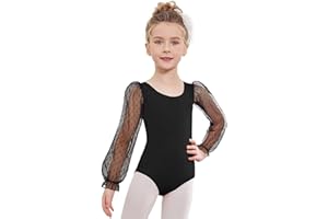 Zaclotre Gymnastics Leotards for Girls Polka Dots Mesh Long Sleeve Ballet Dance Outfit Toddler Size 3-11 Years