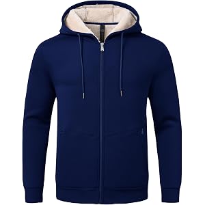 MoFiz Men's Fleece Jackets Coats Full Zip Hoodie lined Warm Sweatshirt | well-made soft comfortable thick Fleece warm jacket