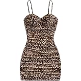 GORGLITTER Women's Cheetah Ruched Bodycon Mini Dress Y2k Leopard Animal Print Open Back Summer Going Out Club Dresses