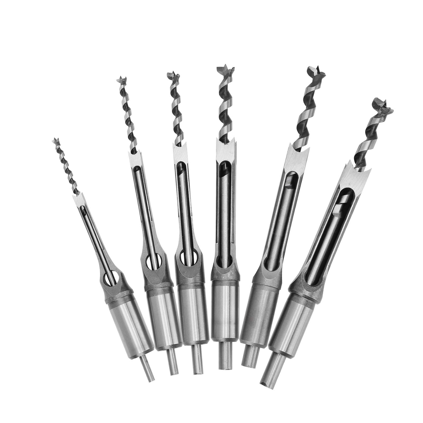 Square Hole Mortise Drill Bit Set 6PCS 1/4-5/8 Inch Spiral Drills Mortising Chisel Woodworking Tools for Construction Renovation