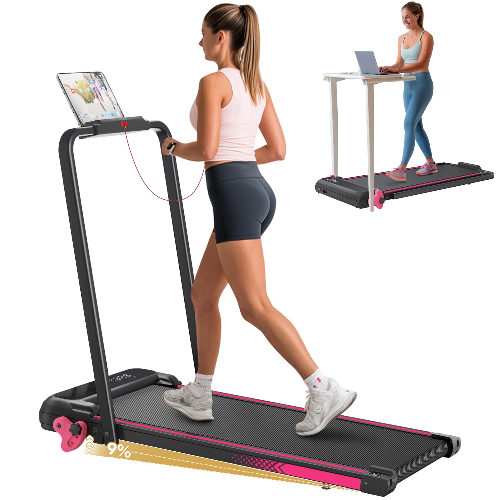 Photo 1 of 3-in-1 Walking Pad with Incline Portable Treadmill with Handle Bar for Home Office Under Desk Use Small Space Treadmill