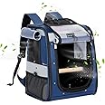 Petsfit Bird Carrier with Anti-Pecking Band,Bird Backpack Carrier with 2 Level Height to Adjust Standing Perch and Shade Cover Blue