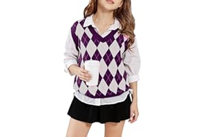 SELINK Boys Girls School Uniform Sweater Vest V Neck Soft Comfy Pullover Trendy Argyle Knitted Waistcoat Vest