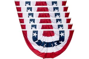 NUOLAN 3x6 Ft USA Pleated Fan Flag, American US Flag Bunting for Outside, Patriotic Half Fan Banner Flag with Brass Grommets for 4th of July Indoor Outdoor Decorations,6 pack