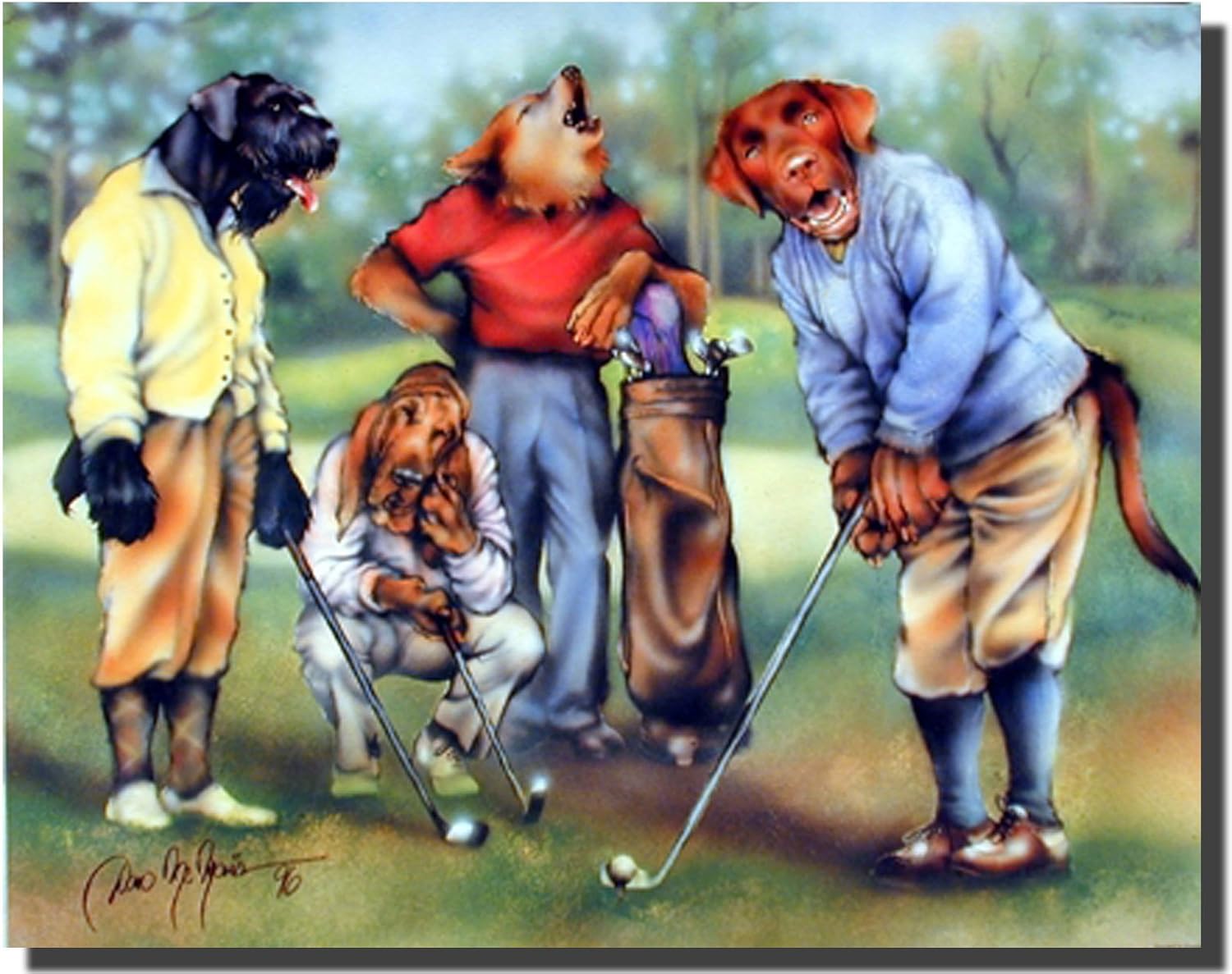 Dogs Wall Decor Picture Playing Golf Sports Kids Room Art Print Poster (16x20)
