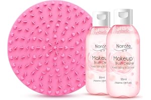 Norate Makeup Brush Cleaner, Make Up Brush Cleaner Cleanser Solution + Brush Cleaning Mat, Makeup Cleaner for Brushes, Sponge, Deep Clean Shampoo, Gentle Formula Cruelty Free 3 Piece Set