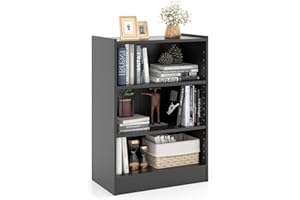 Giantex 3-Cube Bookcase Black - 3-Tier Modern White Open Bookshelf with Adjustable Shelves, Anti-Tipping Device, Small Wood C