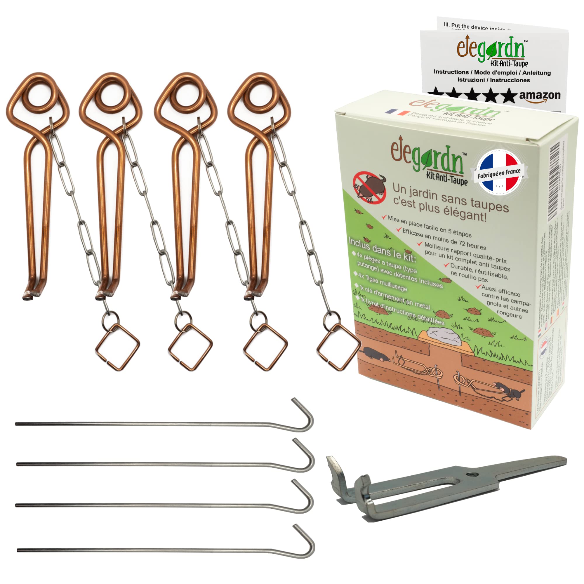 elegardn Complete Kit 4 Mole Traps Vole Traps Putange type used by Professional for mole control made in France