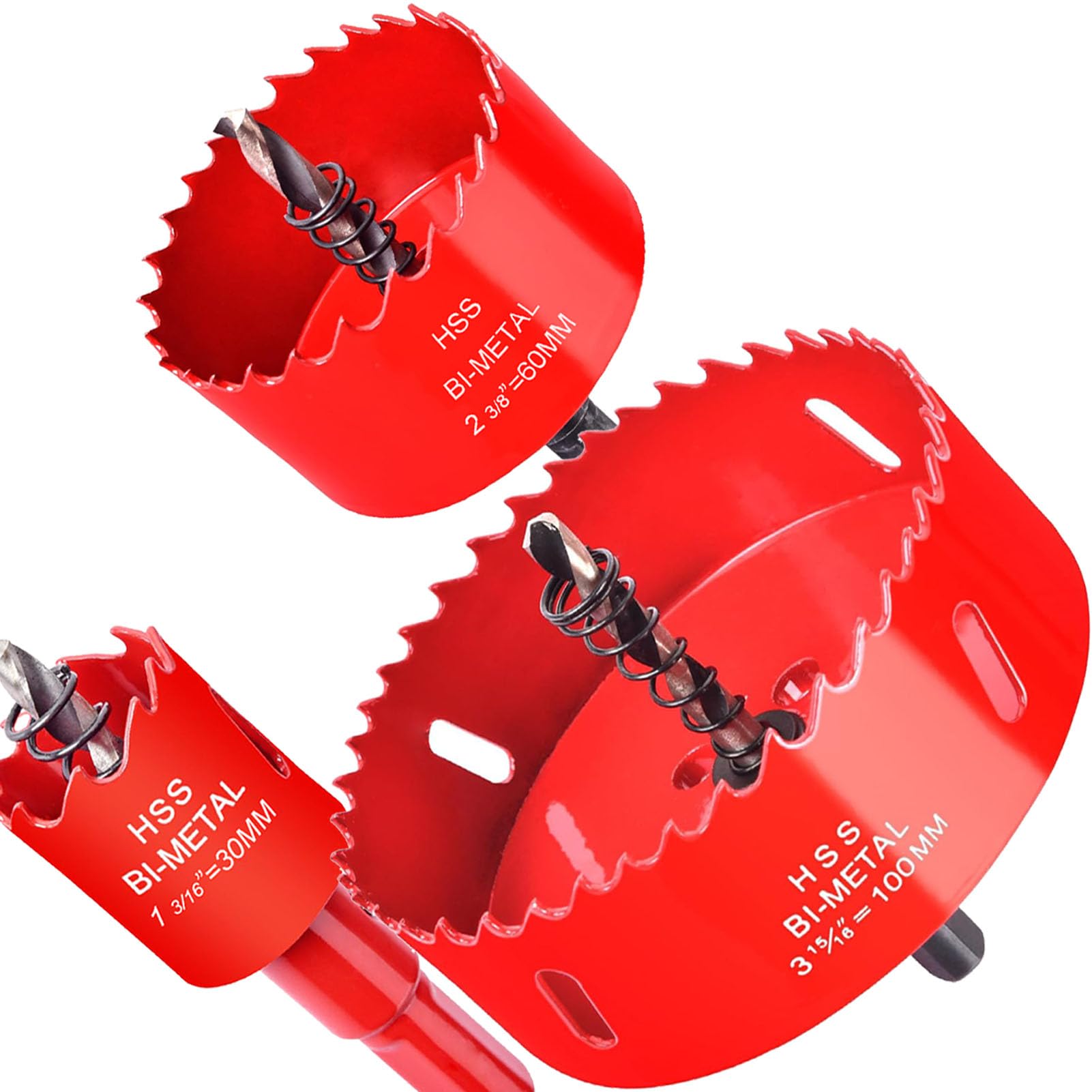 Otutefo Bi-Metal Hole Saw sets, Hole Cutter kit for Wood, Plastic, UPVC, mdf and Plasterboard, Thin Metal Sheets, Durable Core Drill Bit (30 mm, 60 mm, 100 mm/one of each)