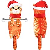 Breling Funny Cat Hand Towels Christmas Kitchen Bathroom Cat Towels Cute Decorative Santa Clause Absorbent Soft Hanging Face Washcloths for Christmas Home