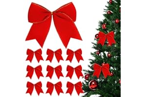 HONGSOME 12Pcs Red Velvet Bows Christmas Tree Decorations,6 Inch Xmas Ornaments for Tree Home Party Front Door Wreath Holiday Indoor Inside Decor