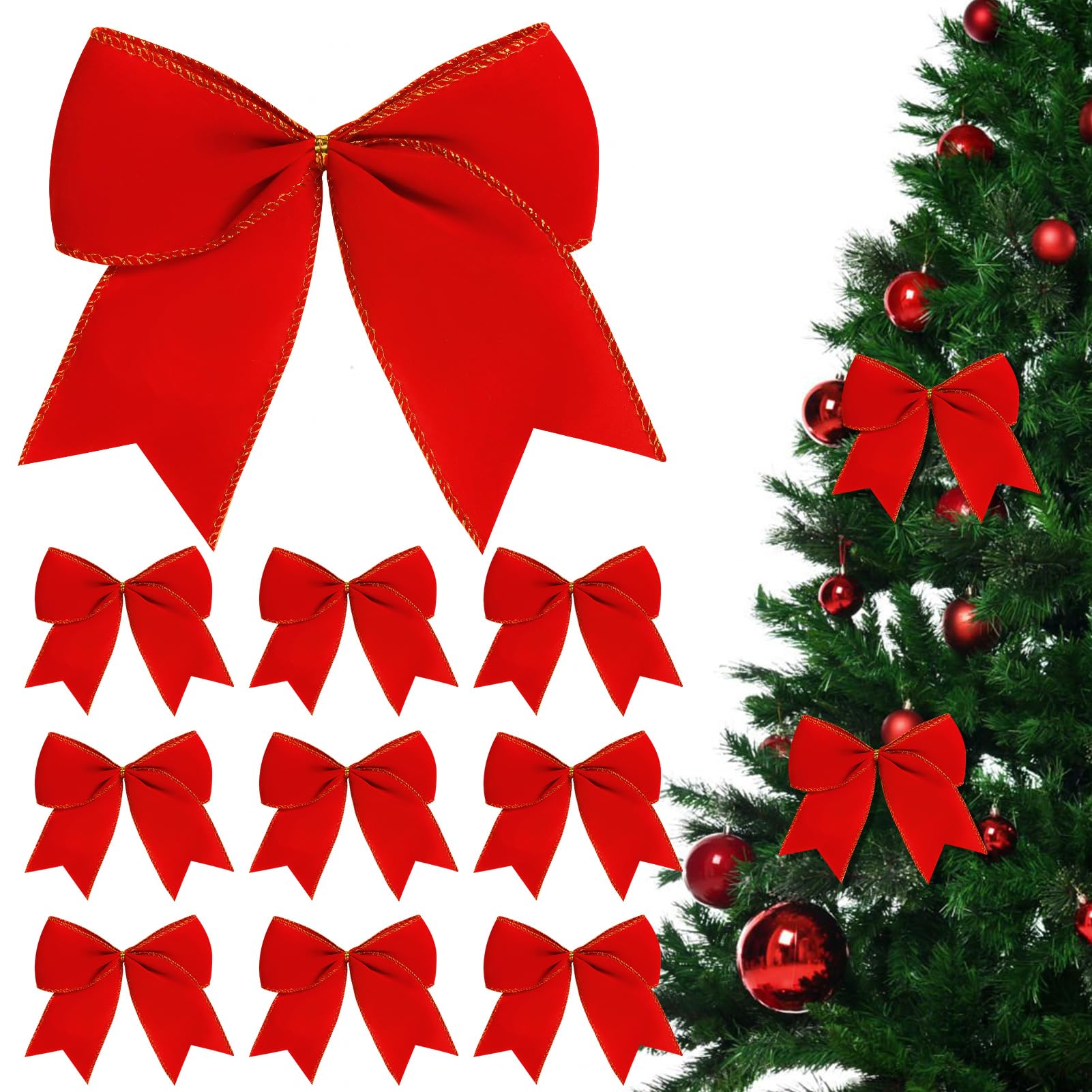 Photo 1 of 12Pcs Red Velvet Bows Christmas Tree Decorations,6 Inch Xmas Ornaments for Tree Home Party Front Door Wreath Holiday Indoor Inside Decor