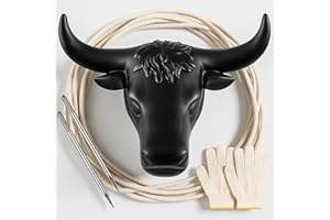 Crowye Small Roping Dummy Plastic Junior Steer Head Dummy Set Horn Spread 11" Complete Rodeo Kit Roping Dummies Steer Head Soft Lasso Rope Gloves Steel Rods for Junior Practice