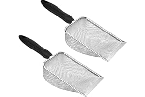 Xiaokeis 2 PCS Stainless Cat Litter Scoops Heavy Duty,Cat Litter Scoops Metal,Reptile Sand Sifter,Metal Litter Scoop,Shark Tooth Sifter,Sand Sifter for The Beach,Fine Mesh Universal