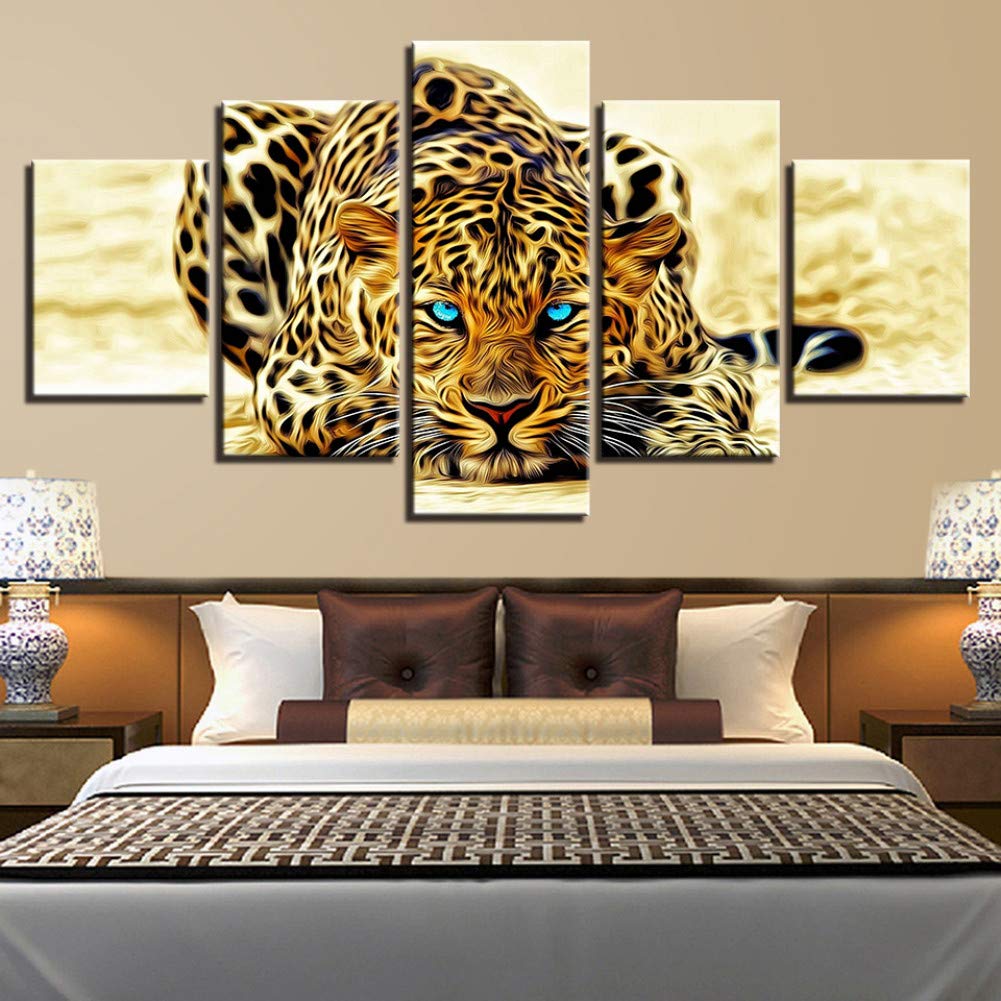 5 Pieces yellow black ochre Animal Leopard Paintings canvas print