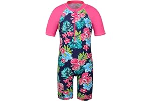 TFJH E Short Sleeve Girls Swimsuits UV 50+ One Pieces Bathing Suits Zipper 2-14Y