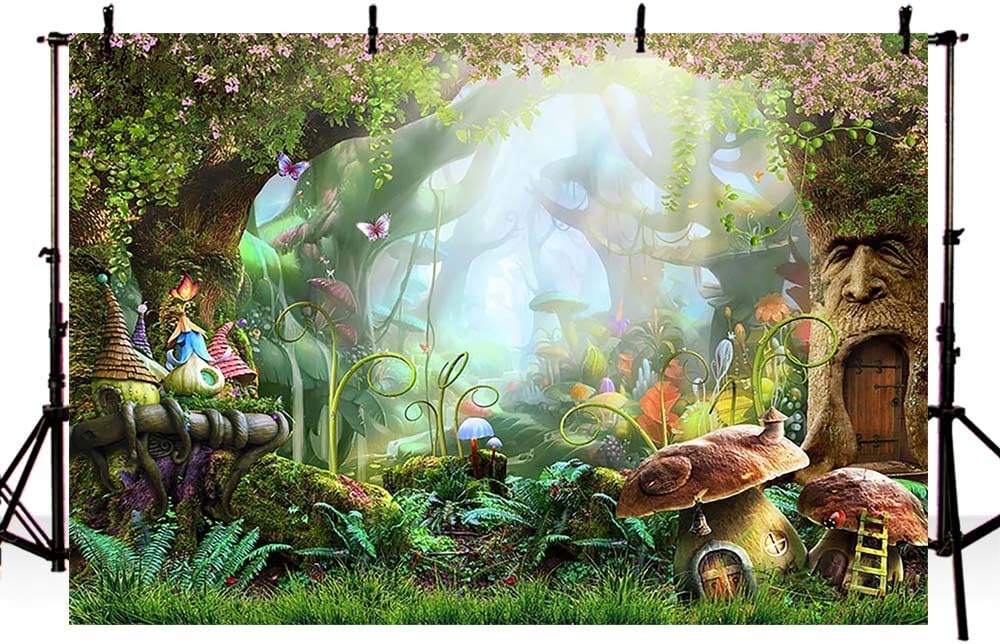 Mehofoto Fairy Tale Photo Backdrop 7x5ft Magic Forest Mushroom Backdrops Seamless Kids Birthday Jungle Photography Background
