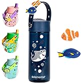 Elemental Water Bottles for Kids - Splash Kids Water Bottle for School with Fun Charm Handle - BPA Free Tritan Plastic Bottle with Straw Leak Proof When Spout is Closed - 18oz - Shark Friends
