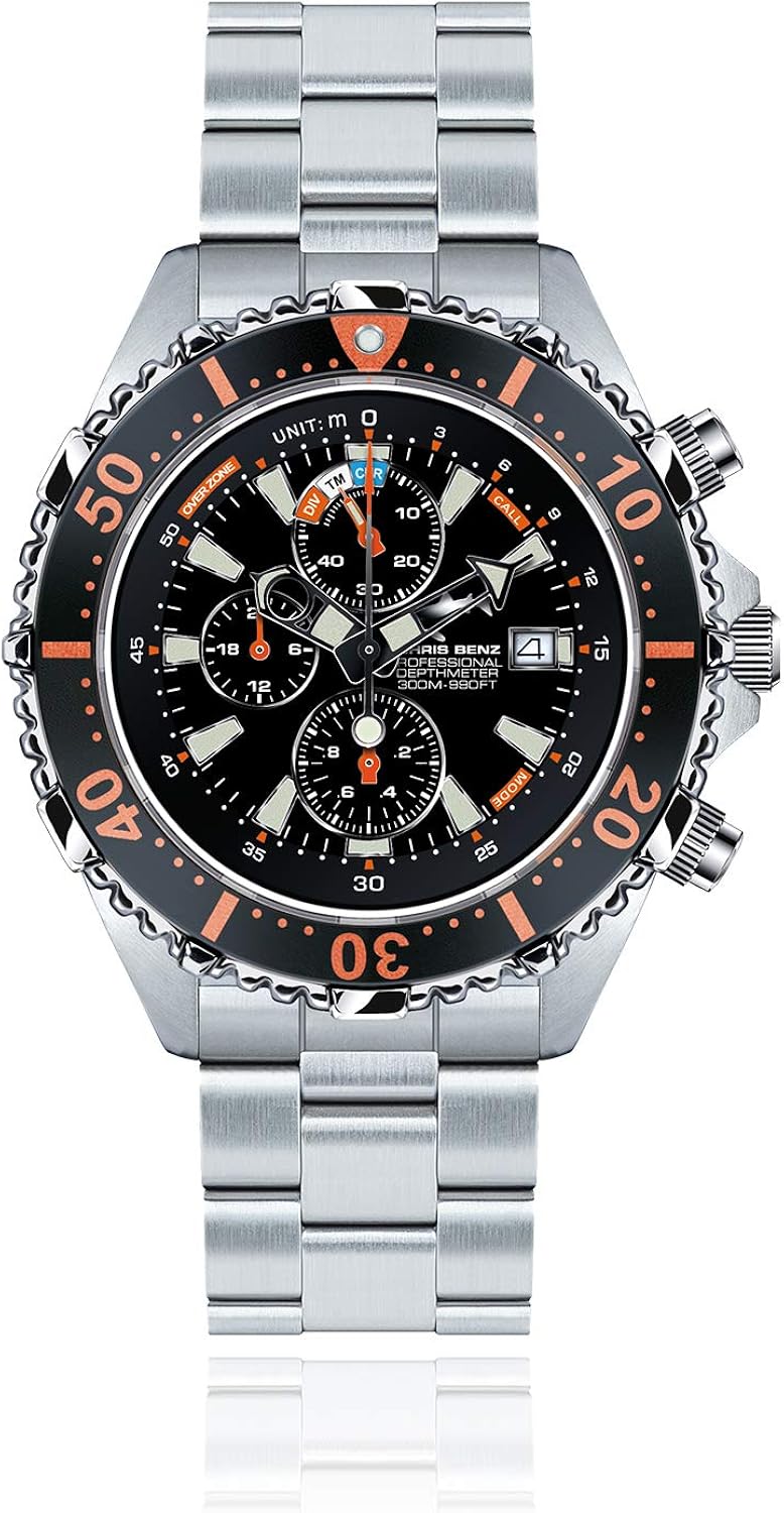 Chris Benz Depthmeter Chronograph CB-C-ORANGE-KB Orologio Uomo – Cassa Acciaio E Caucciù, Batometro