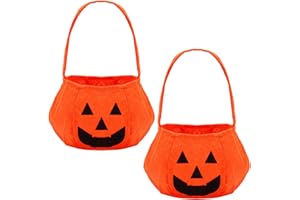 2 PCS Pumpkin Halloween Candy Bags,Halloween Pumpkin Candy Basket Candy Bucket for Trick or Treat,Orange Handbag Tote Bag for