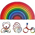 SHIERDU Wooden Rainbow Stacking Toy, 12-Piece Wooden Building Block Set, Wooden Building Block Nesting Puzzle, Early Childhood Matching Education and Learning Montessori Toys 3 4 5 6 Years Old