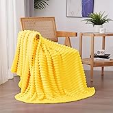 Linecooo Bright Yellow Fleece Throw Blanket 50”×60” for Couch Sofa Bed,Super Soft Cozy Plush Microfiber Flannel Blanket with Stripes Design Lightweight for Adults,Woman,Girls