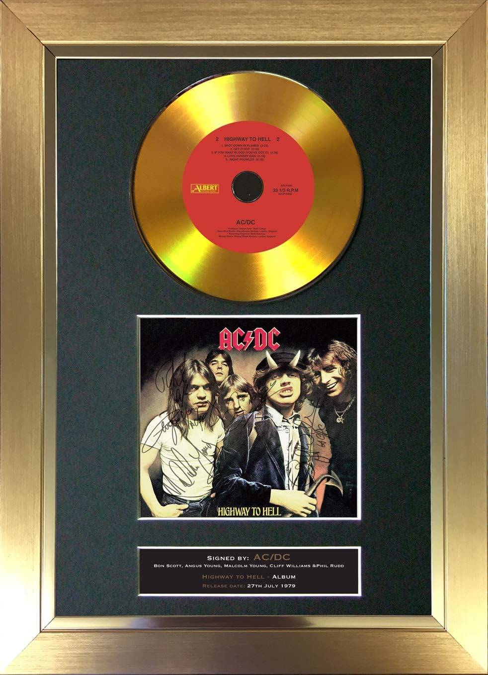 150 Gold Disc Acdc Highway To Hell Album Cd Signed Autograph Mounted Repro A4 Print Man Cave Gift Christmas Birthday Wedding Present A4 Handmade Frame Gold Amazon Co Uk Kitchen Home