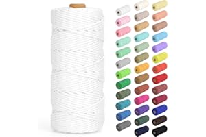 HOMEBOBO Macrame Cord 3mm x 109Yards (328Feet), Natural Cotton Macrame Rope - 4 Strands Twisted Macrame Cotton Cord for Wall Hanging, Plant Hangers, Crafts, Gift Wrapping and Wedding Decorations, White