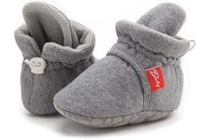 Babelvit Newborn Baby Boy Girl Soft Fleece Booties Stay On Infant Slippers Socks Shoe Non Skid Gripper Toddler First Walkers Winter Ankle Crib Shoes