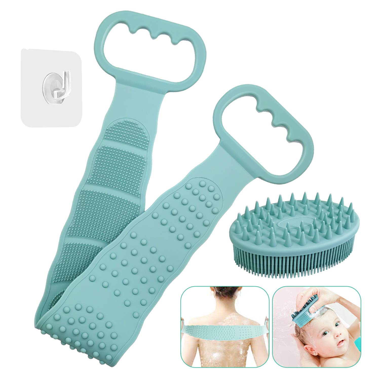 Silicone Bath Body Brush, Exfoliating Long Double Side Silicone Body Back Scrubber, Strong Rub Back Mud Silica Gel Bath Towel, Easy to Clean, Telescopic Flexibility for Women and Teenagers (Green) : Beauty