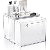 TAINESS Disposable Facial Towels Storage Box - Acrylic Container Compatible With Clean Skin Club Clean Towel XL - Wall-Mounted Makeup Organizer With Drawer Valentine's Day Gifts