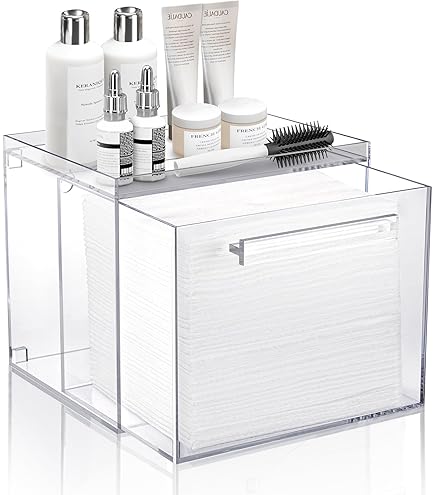 Porta Toallas Faciales Acrílico Con Tapa De Madera – Almacenamiento Transparente, Compatible Con Toallas Clean Skin Club